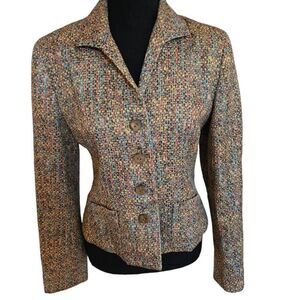 Jones New York Womens Button Front Tweed Fitted Blazer Jacket Multicolor Size 4